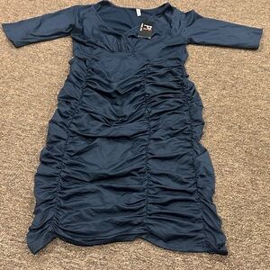 NWT! Poseshe 2XL Stylish Navy Womens Dress cinched 3/4 sleeve